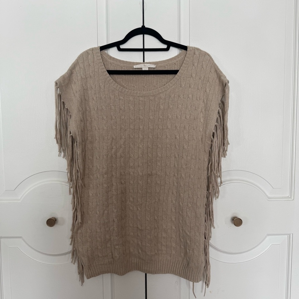 Boston Proper Taupe‎ Fringed Sweater